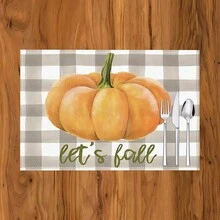 1 pieza/4 piezas/6 piezas Manteles individuales de lino con estampado de calabaza, adecuados para la mesa de comedor, decoración para todas las estaciones, manteles de mesa modernos y lavables, decoración de habitaciones, posavasos, manteles de cocina y comedor, decoración de fiestas interiores y exteriores, decoración del hogar, regalo ideal