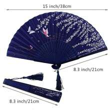 1/2 PIEZAS Abanico de mano, abanico antiguo, abanico plegable de seda, marco de bambú, adecuado para danza, cosplay, decoración diaria y decoración de fiesta de boda, dos colores, blanco y azul. - Multicolor - Ver 6