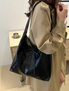 时尚大容量女士单肩包，设计手提包 - 黑色 - 查看 3