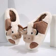 Slippers For Women Adorable Cow Design Soft Cotton Home Shoes Comfortable - Khaki - View 10