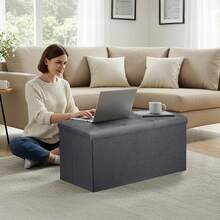 Storage Bench, Multifunctional Large Storage Footstool 76 * 38 * 38 Cm, Storage Box, Footstool, Shoe Rack, Supports Up To 200 Kg - Grey - View 2