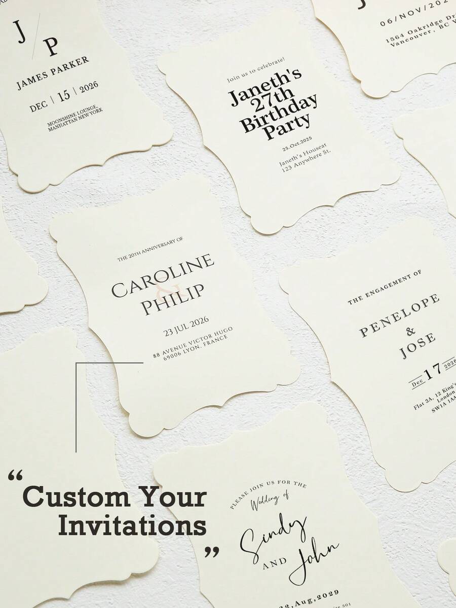 个性化彩色波浪边邀请函 CAD 定制 1/5/10/20 件婚礼生日和场合庆祝 - 周年纪念卡、圣诞节带隐私名片定制贺卡和信封生日卡感谢卡礼品卡，多功能，定制纸艺，个性化周年纪念日情人节母亲节生日父亲节毕业典礼婚礼乔迁 - 多色 - 查看 1