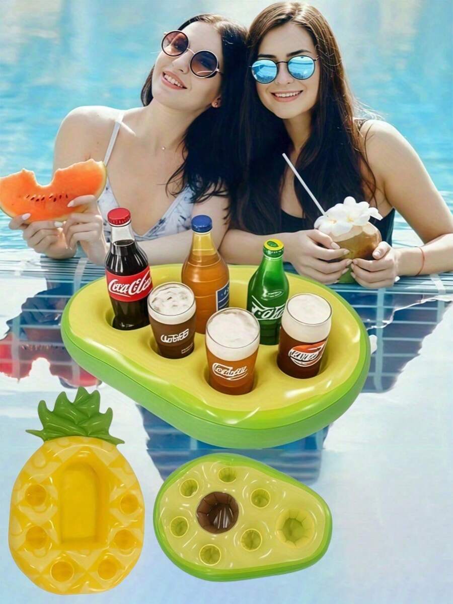 1 pieza Posavasos inflable, Soporte inflable para bebidas con diseño de piña, Hecho de material de PVC, Para fiestas de piscina en verano, Piscina, Cubo de hielo inflable - Multicolor - Ver 1