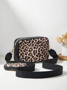 1pc Girls' Mini Wave Pattern Embossed Letter Pouch, Phone Wallet Coin Purse - Leopard Black and Brown - View 4