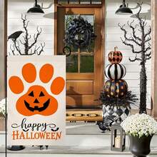 1 Set (2Pcs) Charming Snowflake Paw & Buffalo Plaid Welcome Garden Flag And Happy Paw Garden Flag - Orange Paw Print & Jack-O-Lantern Design, 12x18inch, Polyester, Double-Sided Waterproof, Perfect For Fall/Winter & Holiday Decor, Outdoor Yard & Lawn Decor, Multi-Purpose Home Decor Christmas Decorations Room Decor