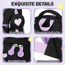 Girls' Backpacks, Grades 1-5, School Backpack For Girls With Cute Coin Pocket, Casual Backpack For Teens And Kids, Ideal For School And Travel, Purple/Black - 黑色 - 查看 5