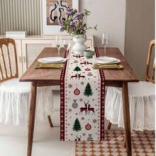 Christmas Snowflake Elk Xmas Tree Table Runner Party Decor Winter Holiday Buffalo Checker Kitchen Dining Table Runner Christmas Decorations