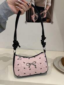 纯色迷你腋下单肩包，PU皮小包，简约休闲百搭手提包，大容量，蝴蝶金属装饰，适合购物、约会、旅行、手机袋