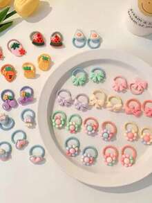 20 件/包女孩发饰弹性发带花朵蝴蝶结发圈，高弹力不伤发橡皮筋，可爱拇指发圈