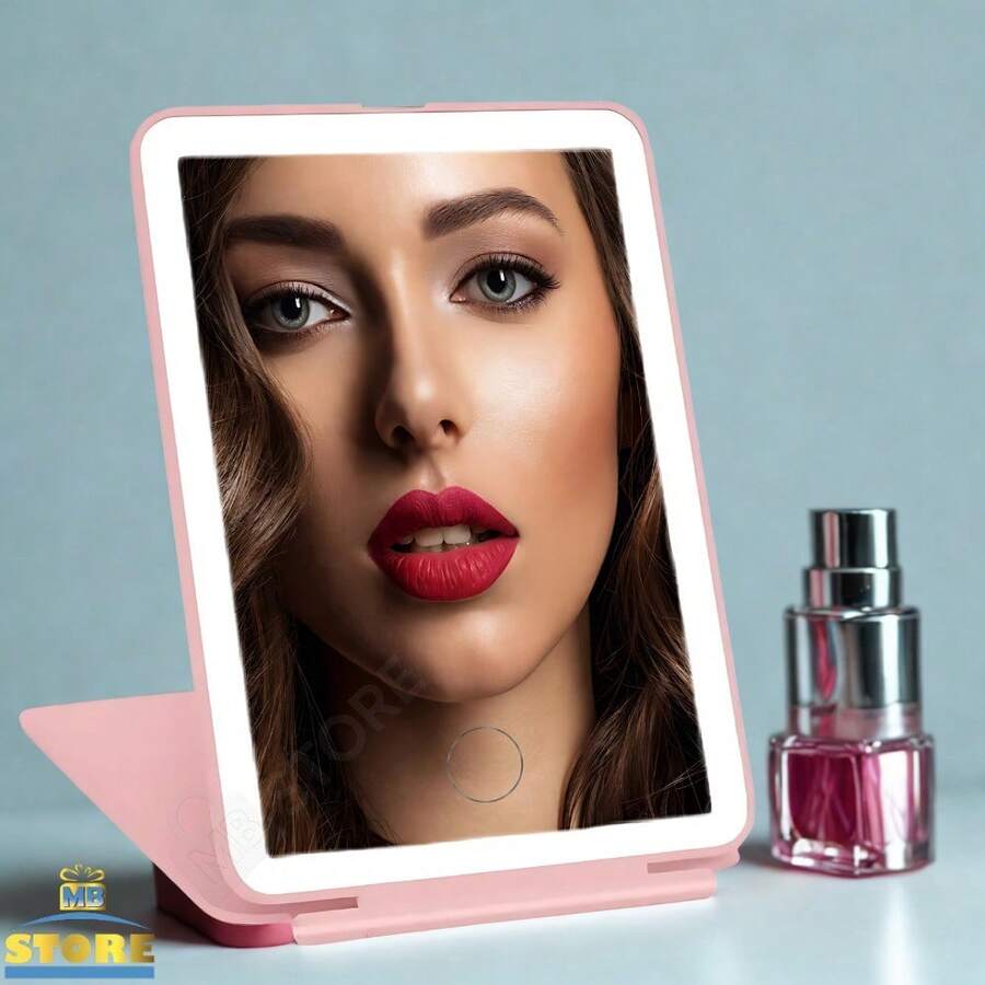 Rechargeable LED Makeup Mirror Portable Folding 3 Lights Touch Modern - Màu hồng gỉ - Xem 1