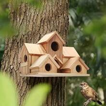 1pc Rustic Outdoor Wooden Bird House With Multiple Rooms, Suitable For Various Small Birds, Multi-Level Hanging Bird Feeder, Suitable For Yard And Outdoor Decor