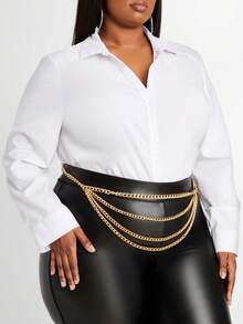 1 Dây chuyền thắt lưng nhiều lớp bằng hợp kim vàng cỡ lớn cho nữ, Dây chuyền toàn thân phong cách Punk thời trang bằng kim loại, Dây chuyền rốn, Phụ kiện hàng ngày & Trang phục dự tiệc đường phố Mùa thu, Mùa thu, Halloween - Vàng - Xem 1