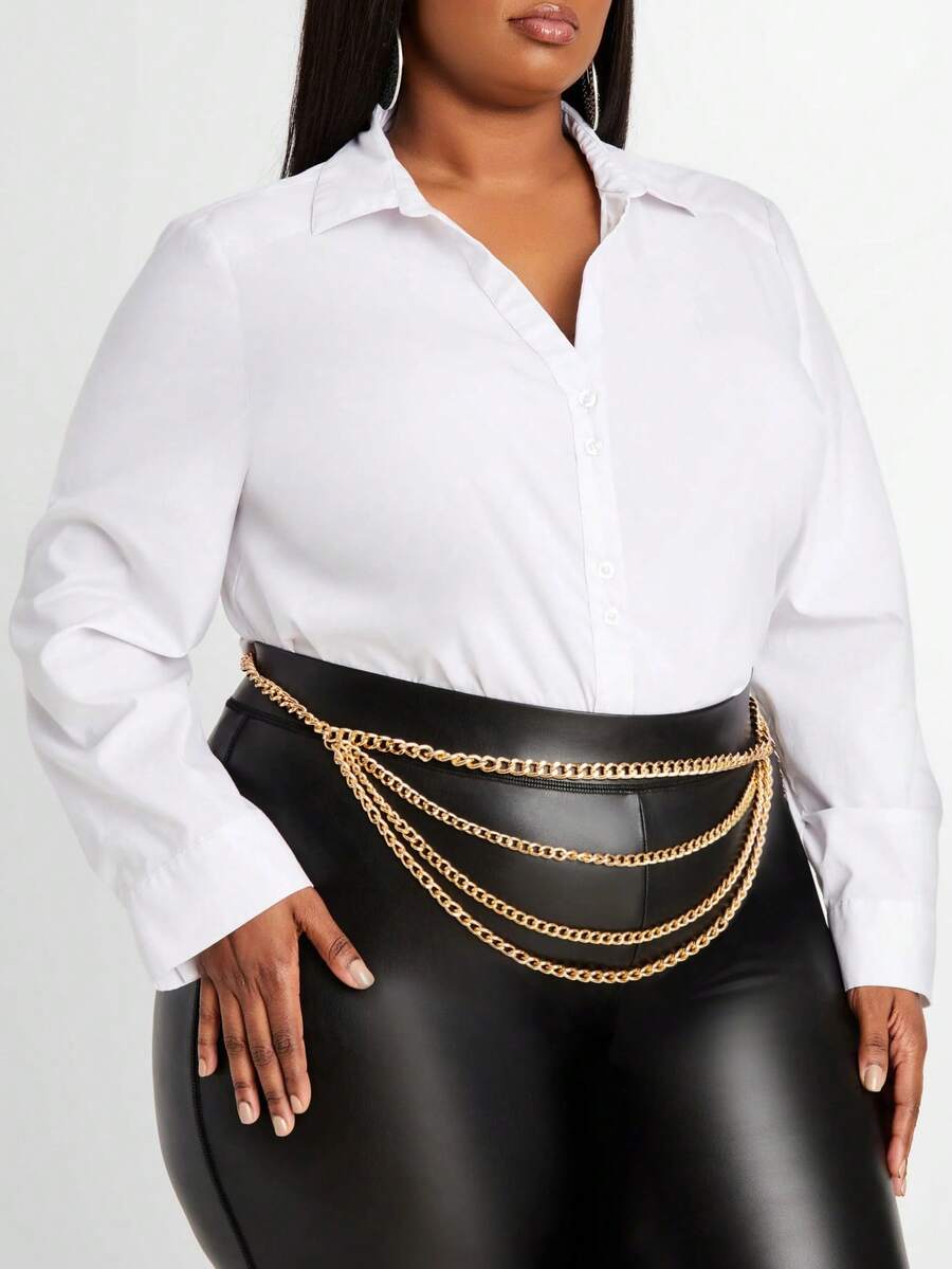 1 Dây chuyền thắt lưng nhiều lớp bằng hợp kim vàng cỡ lớn cho nữ, Dây chuyền toàn thân phong cách Punk thời trang bằng kim loại, Dây chuyền rốn, Phụ kiện hàng ngày & Trang phục dự tiệc đường phố Mùa thu, Mùa thu, Halloween - Vàng - Xem 1