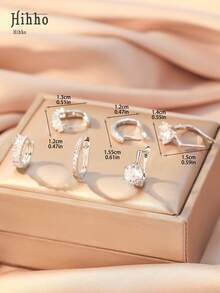 Hihho 6 件/套方晶锆石镶嵌圆形耳环，经典锆石耳环耀眼的 U 形耳环，精美女士珠宝派对礼物 - 圈式耳環 - 查看 7