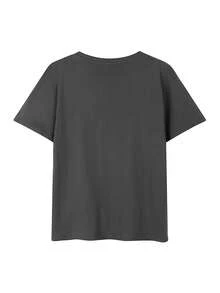 女式休闲宽松百搭舒适图案印花圆领 T 恤上衣 - 深灰色 - 查看 6