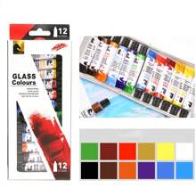 12 Farben Glas Malerei Kunst Set, 12ml Glas Farben, professionelle Pigmente, handgemachte DIY Glas Vase kreative dekorative Farben für Glasprodukte, Weingläser, Fenster Graffit, für Schulbedarf, Rückkehr zur Schule