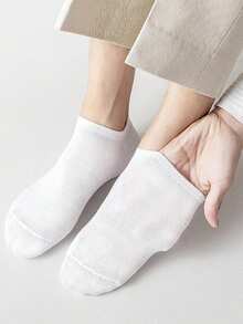 1/5/10 双女士纯色平底隐形短袜 - 黑與白 - 查看 6