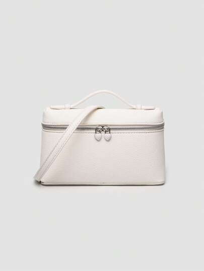 1 pieza Bolso bandolera cuadrado de unicolor con textura de piel de litchi en PU, bolso pequeño para mujer, adecuado para combinar con looks diarios y salidas