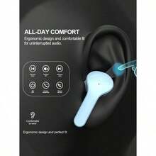 1 Transparent Wireless Bluetooth Earphone, Stereo Wireless Earphone, LED Battery Display, Type-C Charging Case, Compatible With All Smartphones, Suitable For Gaming, Music, Outdoor Sports/Business, Adult Use, Capacitive Microphone, Rechargeable 150mAh Battery, Polymer Lithium-Ion - one-size - View 8