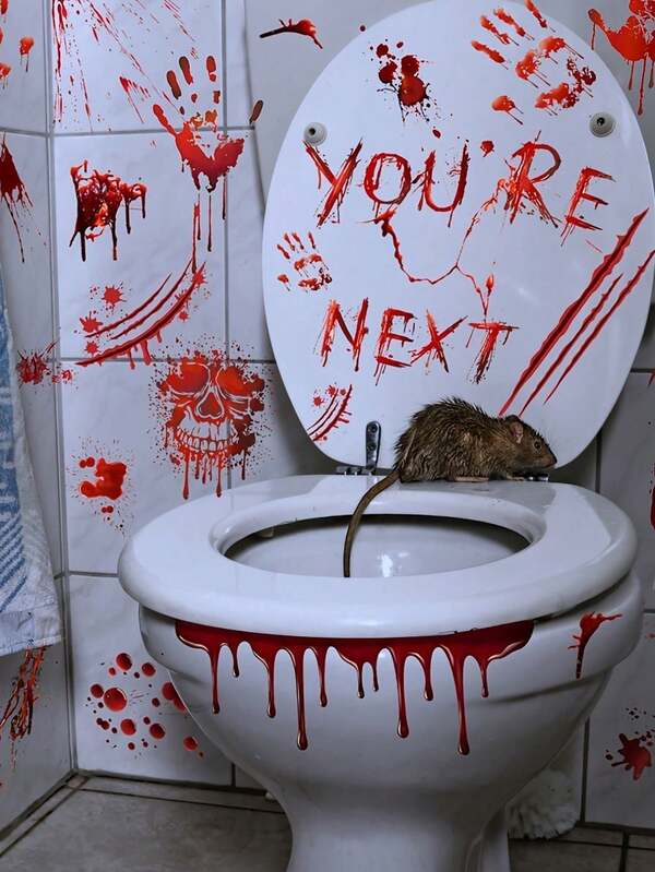 4pcs/Set Spooky Halloween Wall Stickers: 4 Sheets Of 11.81*7.87inch Blood Splatters, Handprints, And Skeletons For Your Bathroom Decor