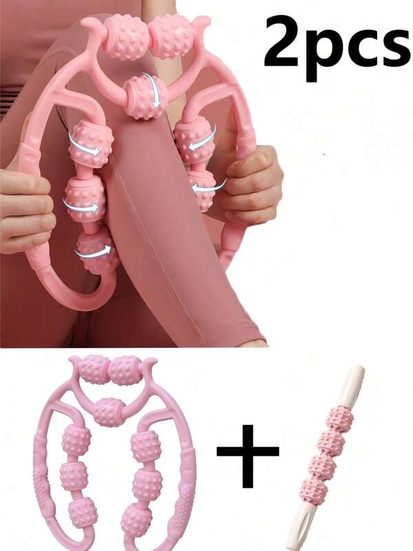 2pcs/Set Circular Massager, Leg Kneading & Relaxing Equipment With PP Roller Wheels, Yoga Roller For Thighs Muscle Relief Fitness Equipment Gym Accessories, Sport, Gym, Home Exercise, Massager, Massage