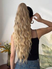 Claw Ponytail Extension Ombre Silver Brown Blonde 24 Inch Long Water Wave Hair Heat-Resistant Fiber Synthetic Ponytail Suitable For Daily Use By Women And Girls At Parties