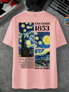 Camiseta de ocio para hombres con impresión de homenaje a la Noche Estrellada de Van Gogh - Cómoda, transpirable, lavable aáquina, camiseta de cuello redondo de manga corta a para actividades en casa y al aire libre, ropa cómoda de primavera y verano - Negro - Ver 11