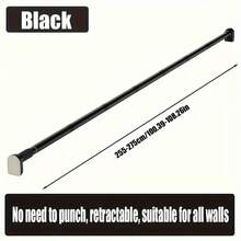 1 Piece, Adjustable Golden Tension Rod, Non-Punched Multi-Purpose Telescopic Rod, Used For Shower Curtains, Clothes Hanging, Wardrobes, Bedroom Wardrobe Hangers, Multi-Functional Balcony Hangers, Household Bathroom Accessories, Non-Punched Household Curtain Rods - Black - View 2