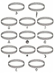 25 种款式可选，1 件哥特式月亮吊坠项链，复古风格元素包括星星、月亮、蝴蝶、蜘蛛、蜘蛛网、珍珠、翅膀、邪恶之眼、哈姆萨之手、和平、心、猫、生命之树、死亡圣器，万圣节奇特服装配饰，黑色链式项链，哥特式装饰，叛逆千年虫项链，Y2K 珠宝，女士配饰 - 彩色 - 查看 2