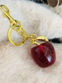 1pc Plus Size Cherry Keychain, Gold Leaf & Lobster Clasp, Shiny Resin Cherry Charm Pendant, Suitable For Women Fashion Handbag Accessory