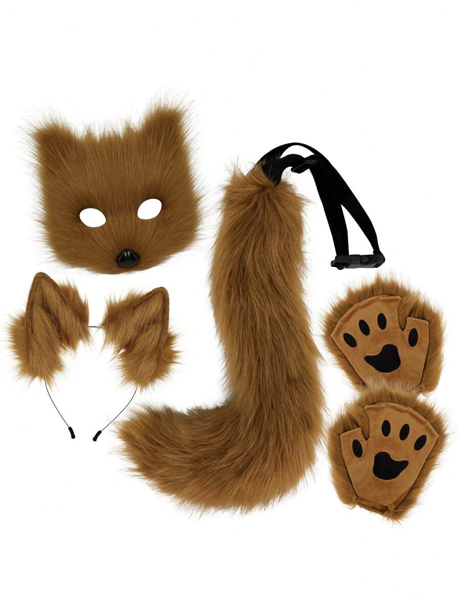 Four-Piece Multi-Color Fox Suit Cosplay Mask Headband Suit Party Stage Costume Suit Combination Halloween Fun Sexy Dress - 棕色 - 查看 1