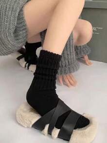 1 Par / 3 Pares de Medias de Felpa Burbujeante de Colores de Moda para Damas, Calcetines Cómodos, con Estilo Clásico Europeo, Estilo Casual y Estilizante de Longitud Media, Muy Versátil, Adecuado para la Temporada Escolar - Multicolor - Ver 10