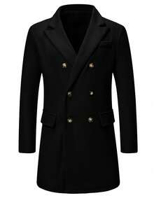 Manteau croisé pour homme, cadeau décontracté pour petit ami/mari, automne/hiver - Noir - Voir 3