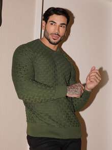 TRICOT DE LUXO Knitted Sweater Links Blouse Men's Basic Chic Thicker Pullover Autumn Winter Father's Day - 軍綠色 - 查看 3