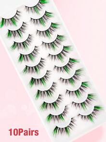 10 Pares de Cílios Coloridos A20-2 [Verde], Cílios Postiços de Falso Vison Macio em Formato de Olho de Gato, Alongam o Canto Externo, Aumentam o Tamanho dos Olhos, Adequados para Festivais, Férias, Encontros e Outras Ocasiões Cílios em Tiras, Cílios, Cílios Postiços, Cílios Falsos