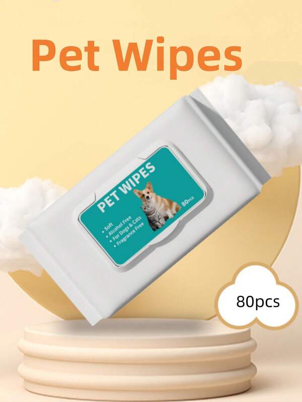 80 piezas/paquete Toallitas húmedas para mascotas de tela no tejida, suministros para mascotas de exterior, toallitas húmedas para gatos y perros, agua pura EDI sin alcohol, toallitas húmedas de limpieza desechables sin enjuague