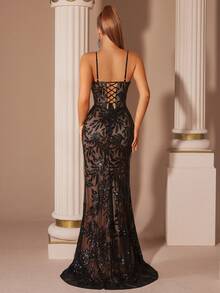 ADYCE Women's Elegant Leaf Bead Embroidered Suspender V-Neck Gorgeous Backless Cross Tie (Embroidery Position Randomly) And Party Dress For Prom Birthday Party Evening Date Homecoming Party Wedding Guest Formal Dinner Family Festival