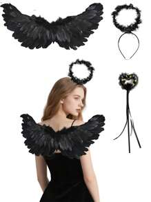 3Pcs Angel Wings Costume Accessories-Feather Wings With Halo Headband Set For Adults,Lightweight Adjustable Fairy Wings