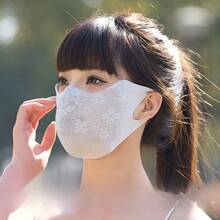 Five Summer Sunscreen Masks, Women's High-Value Eye Protection Thin Breathable Masks, Unique Patchwork Mesh Outdoor UV Protection Masks, Unisex, Perfect For Women's Outdoor Outfits - 蕾絲防曬口罩(淺灰) - 查看 2