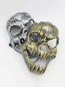 1/2pcs Halloween Fiery Qilin Mask, Scary Ghost Face Mask, Vintage Fanged Skull Mask, Halloween Mask