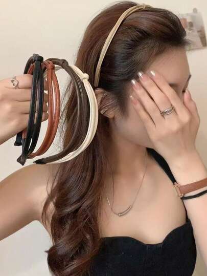 1pc Women's Leather Thin Headband, Criss-Cross Hair Clip, Headwrap, Minimalist Knotted Hair Tie Versatile Headpiece For Going Out, Washing, Bathing, Makeup, Daily Commute, Travel, Beach, Back To School, Valentine's Day Outfit Accessory, Elegant Minimalist Hair Clip, Headband, Hair Tie, Hair Styling Tool, Fashionable Hair Accessory, Bangs Clip, Clamp, Headband, Women's Accessory, Hair Accessories