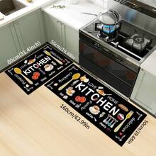 1/3 piezas Juego de alfombras de cocina, alfombra de poliéster tejida antideslizante, lavable a máquina, alfombra rectangular ligera con diseño de comida y vajilla, adecuada para dormitorio, sala de estar, comedor, cocina, baño