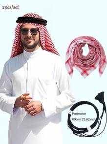 2Pcs/Set-Middle East Arab Dubai Saudi Jacquard Wave Pattern Large Size Men's Headband Headband, Hair Band Headband, Desert Headband, Dubai Arab Outdoor Square Scarf Men's Scarf Windproof Wrap Headband Square Scarf Headband!