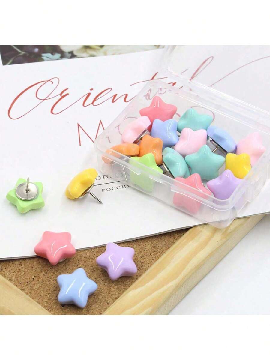 16pcs/32pcs Vibrant Multicolor Star-Shaped Push Pins - Decorative Thumb Tacks For Cork Boards, Photo Walls, And Bulletin Boards - Ideal For Office, School, And Home Decor, Organization, And DIY Projects - Multicolor - View 1