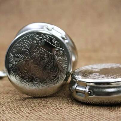1pc Sunflower & Peony Portable Ashtray, Pocket Watch Shaped Metal Ashtray, Keychain Miniature Ashtray