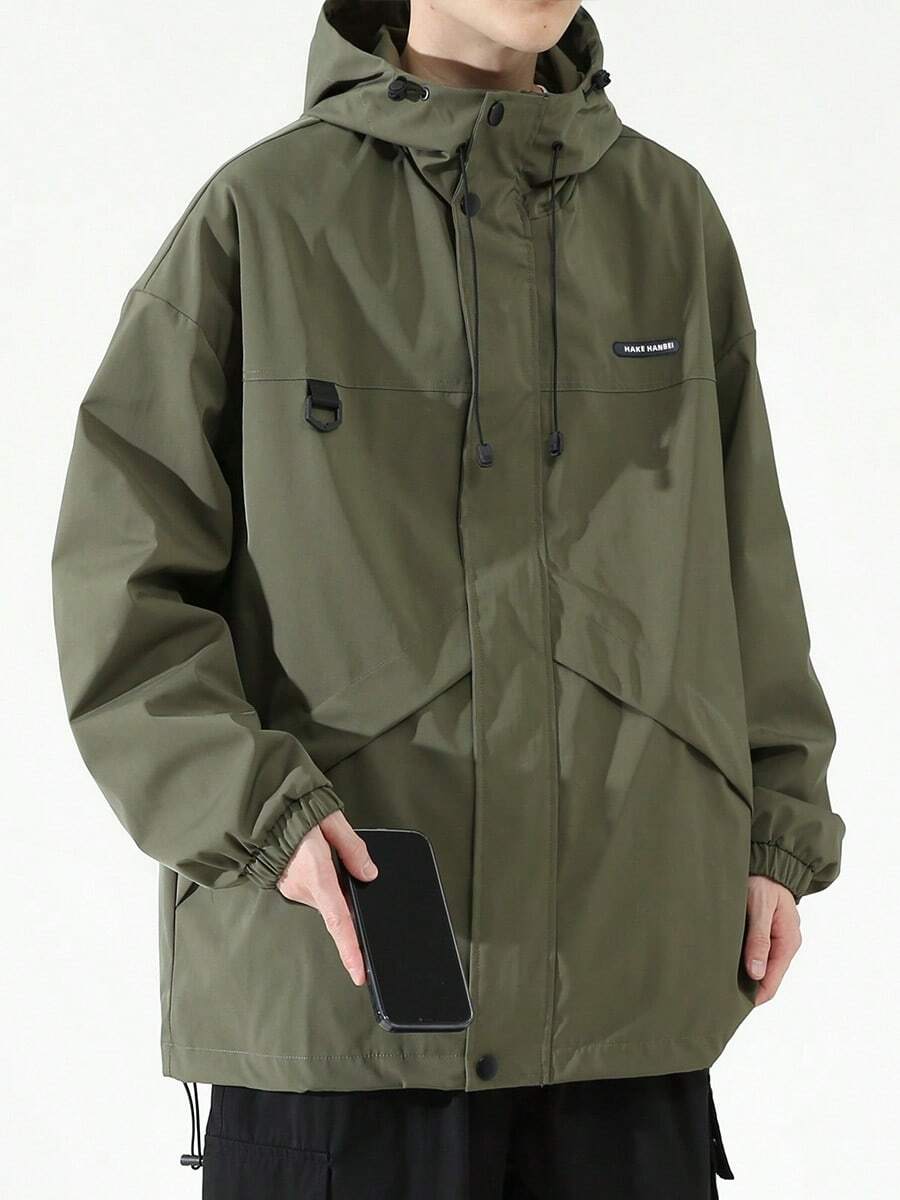 Men's Oversized Mountain Parka With A Voluminous Neck, Windbreaker, Blouson Jacket, Zip-Up, High Neck, Unisex, Windproof, Water-Repellent, And Perfect For Outdoor Activities Like Hiking, Camping, And Motorcycle Cycling - 軍綠色 - 查看 1
