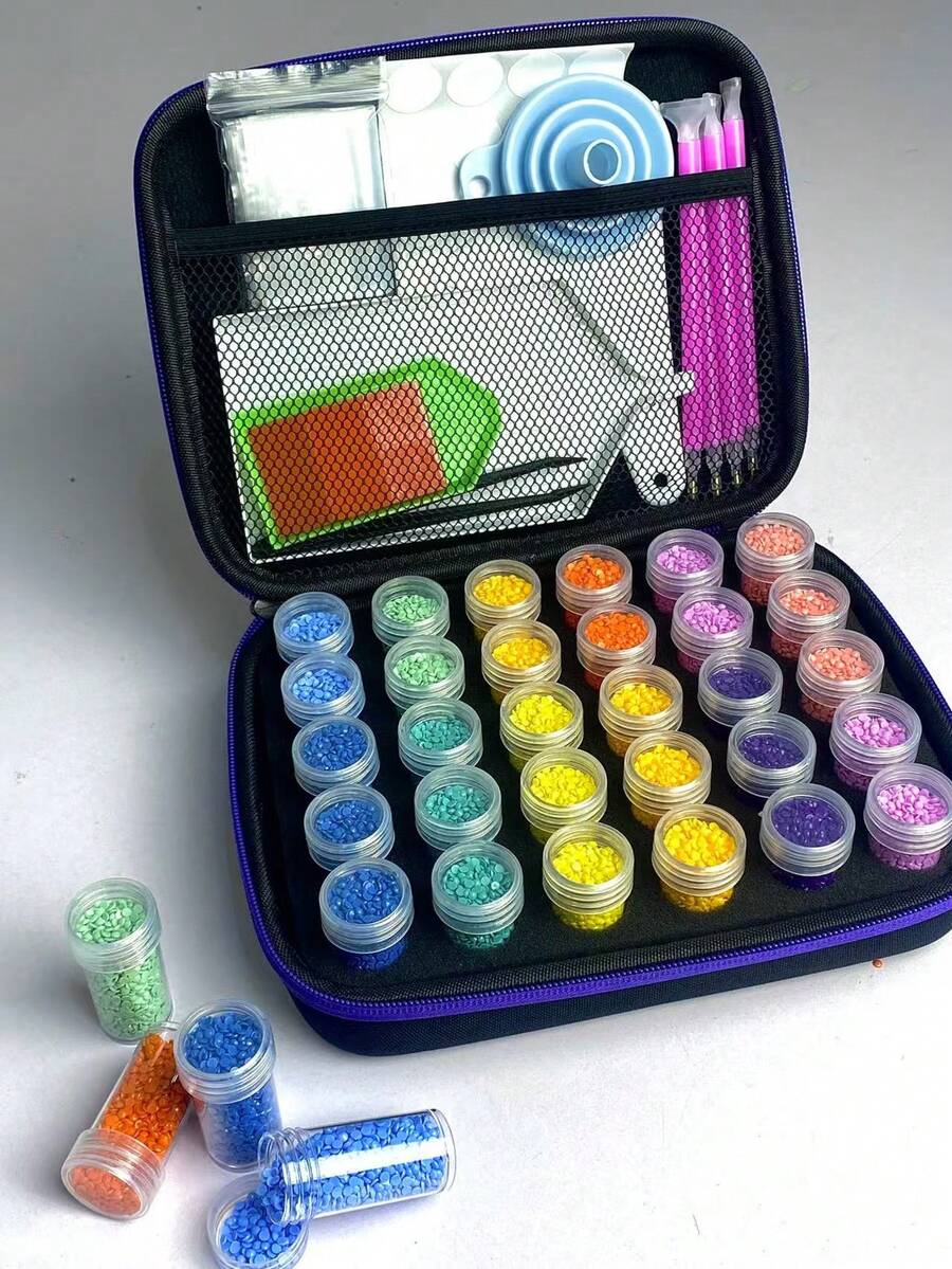 30/60/120/240 Slots,Diamond Painting Storage Case, Upgraded Canvas Organizer With Accessories Shockproof Bead & Art Supply Holder, Portable Jewelry Container With Tools, Multifunctional Craft & Sewing Supplies Kit, Plastic Material - Multicolor - View 1