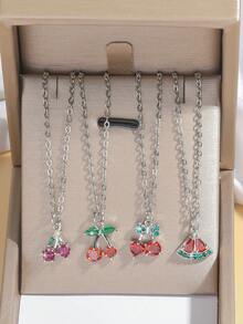 1 件可爱水果系列樱桃和西瓜吊坠不锈钢项链，适合女性日常佩戴、节日、约会、派对、礼物