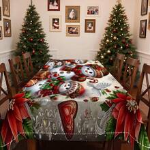 1pc Rectangular Tablecloth, Christmas Themed Tablecloth Collection With Reindeer, Gingerbread Man, Snowman And Other Patterns, Creates Holiday Atmosphere, Suitable For Daily Home, Living Room, Dining Room, Christmas-Themed Events
