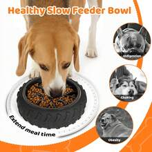 Three-In-One Stainless Steel Dog Bowl, Suitable For Small, Medium And Large Dogs, Slow Feeding Dog Bowl, With Non-Slip Suction Cup Can Be Fixed To The Ground, Can Effectively Improve Pet Indigestion, Obesity And Other Problems